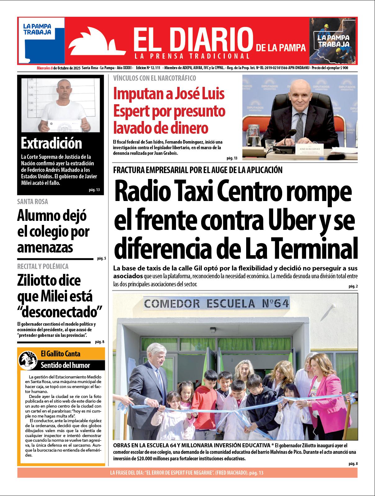 Tapa de El Diario en papel  mieacutercoles 08 de octubre de 2025